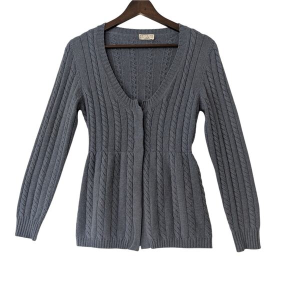 Brunello Cucinelli Sweaters - Brunello Cucinelli Womens 100%‎ Cashmere Cable Knit Cardigan Sweater Blue/Gray M